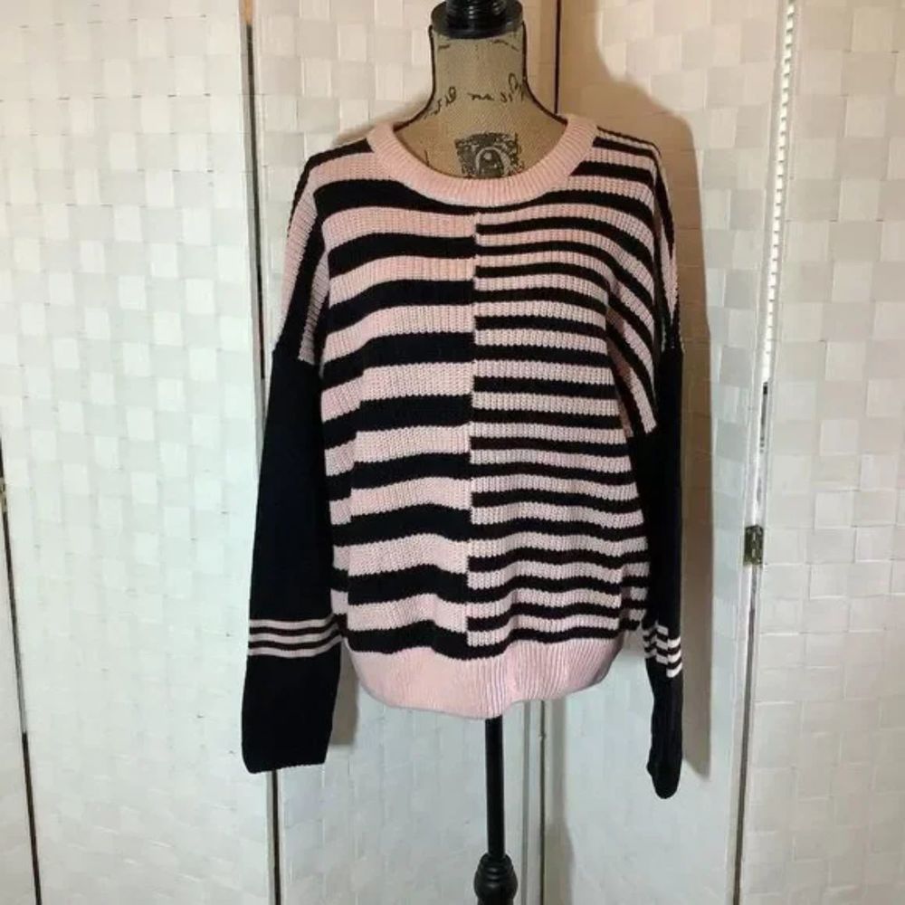 NWT Catherine Malandrino black pink striped sweater size XL